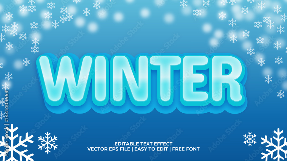Poster editable winter text effect 3d style design