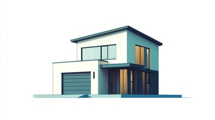 Modern House 3D Model Illustration, Exterior View, Isolated Background, for Architecture Design