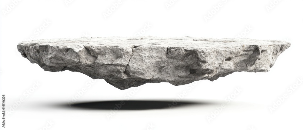 Poster floating stone platform on white background ideal for product display with natural shadow and rock t