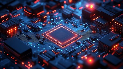 Fototapeta premium Futuristic Circuit Board with Glowing Lights