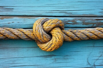 Fototapeta premium Close-up view of a complex knot tied in a thick rope.