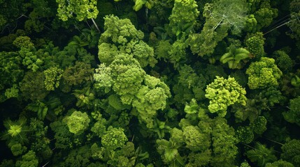 A breathtaking aerial view of a dense, ancient forest canopy, with trees reaching for the sky and creating a cathedral-like ambiance.