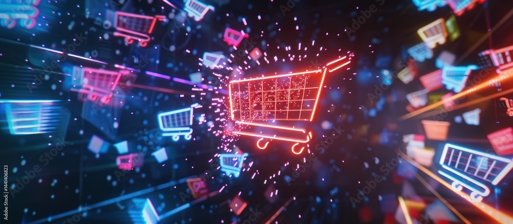 Canvas Prints glowing shopping cart icon surrounded by fast-moving carts.