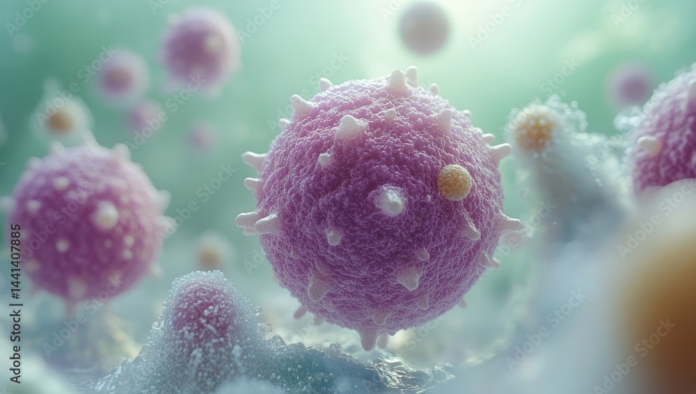 Poster close-up view of microscopic cells in motion.