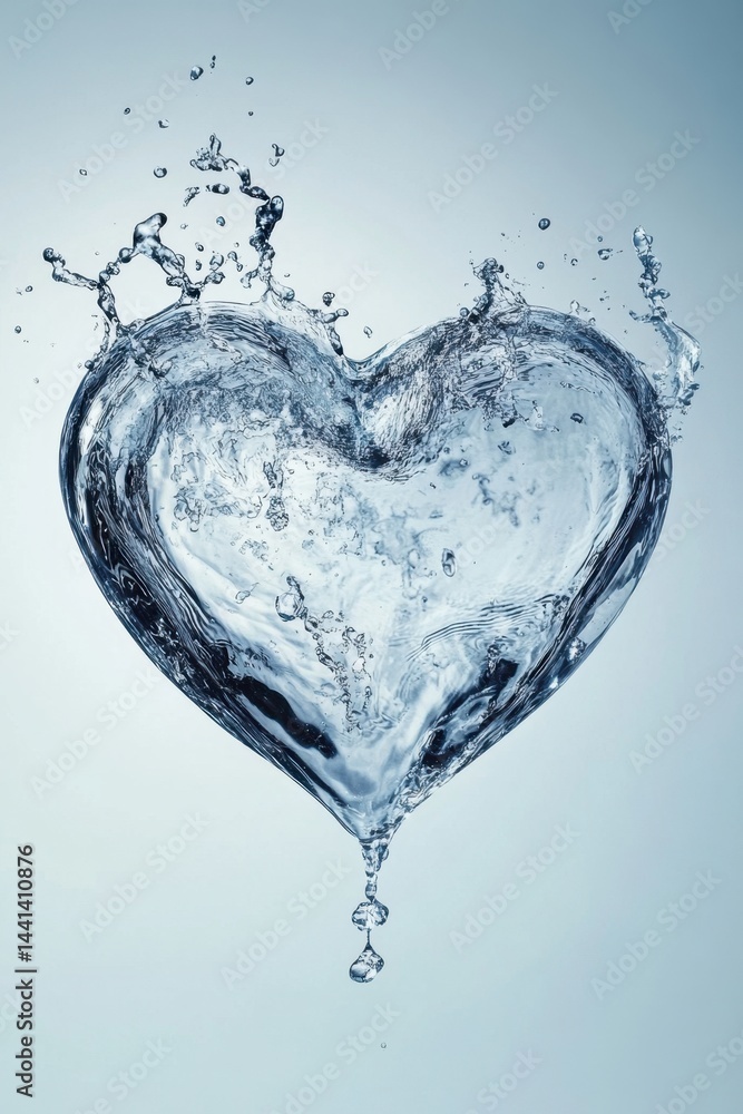 Poster heart of water splashing with love and purity on a light blue background capturing the essence of em