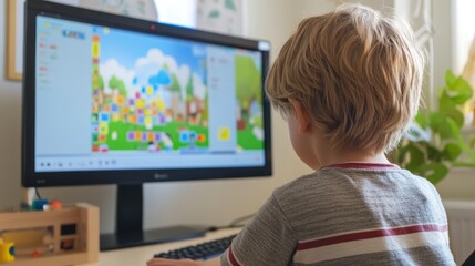 Toddler engrossed in Educational Game on Computer