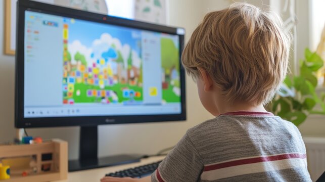 Toddler engrossed in Educational Game on Computer - Powered by Adobe