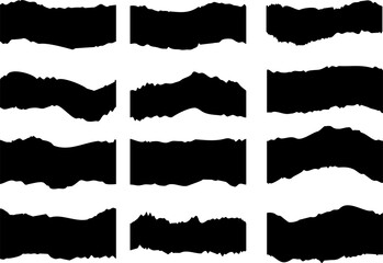 Torn paper silhouette monochrome shapes. Realistic pieces of paper for design of posters, cards, web design, collages. Multipurpose Texture Background or Pattern. Easy to reuse.