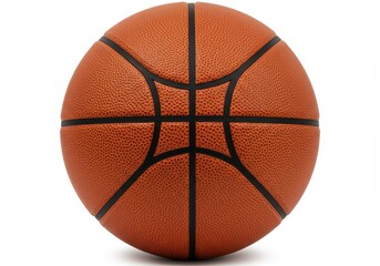Fototapeta premium A close up shot of an orange basketball with black lines on a white background centered in the frame