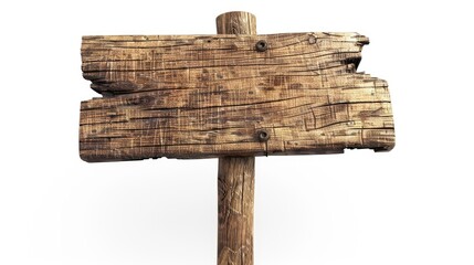 A rustic wooden signpost with a weathered appearance, suitable for directional purposes. isolated on white background