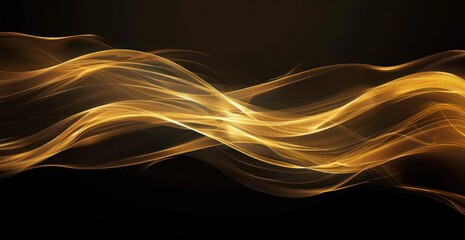 Fototapeta premium Elegant flowing golden wave lines glowing softly against a dark background, creating a dynamic and serene visual movement