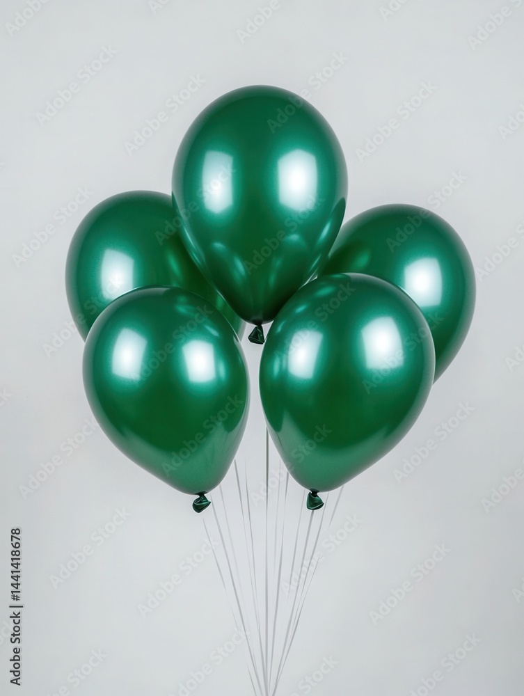 Poster emerald green balloons floating against a soft white background creating a celebratory mood for part