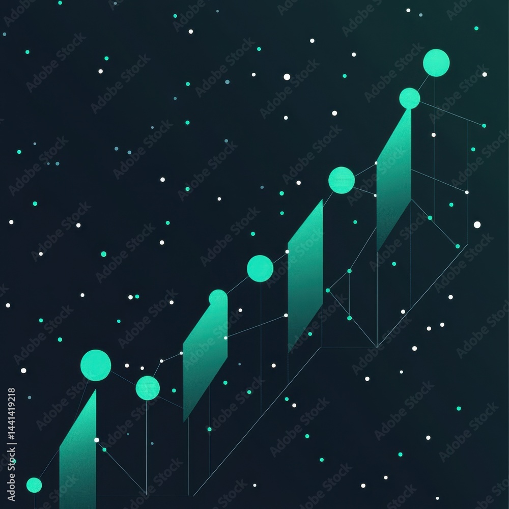 Aufkleber abstract business growth chart with geometric shapes and gradient colors on dark background for stoc