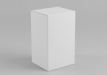 A simple white rectangular prism standing upright against a plain light gray studio backdrop scene view