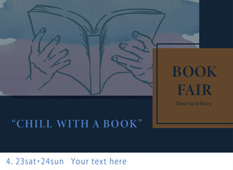 手と本。ポスター、ちらしのデザインテンプレート。水彩風ベクターイラスト素材。