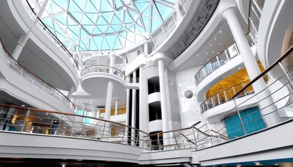 Modern architectural interior with glass roof design.