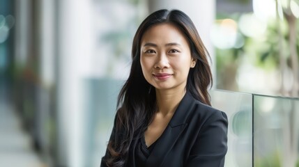 Fototapeta premium An Asian accountant posing for a portrait with a friendly smile, exuding competence and reliability in their profession.