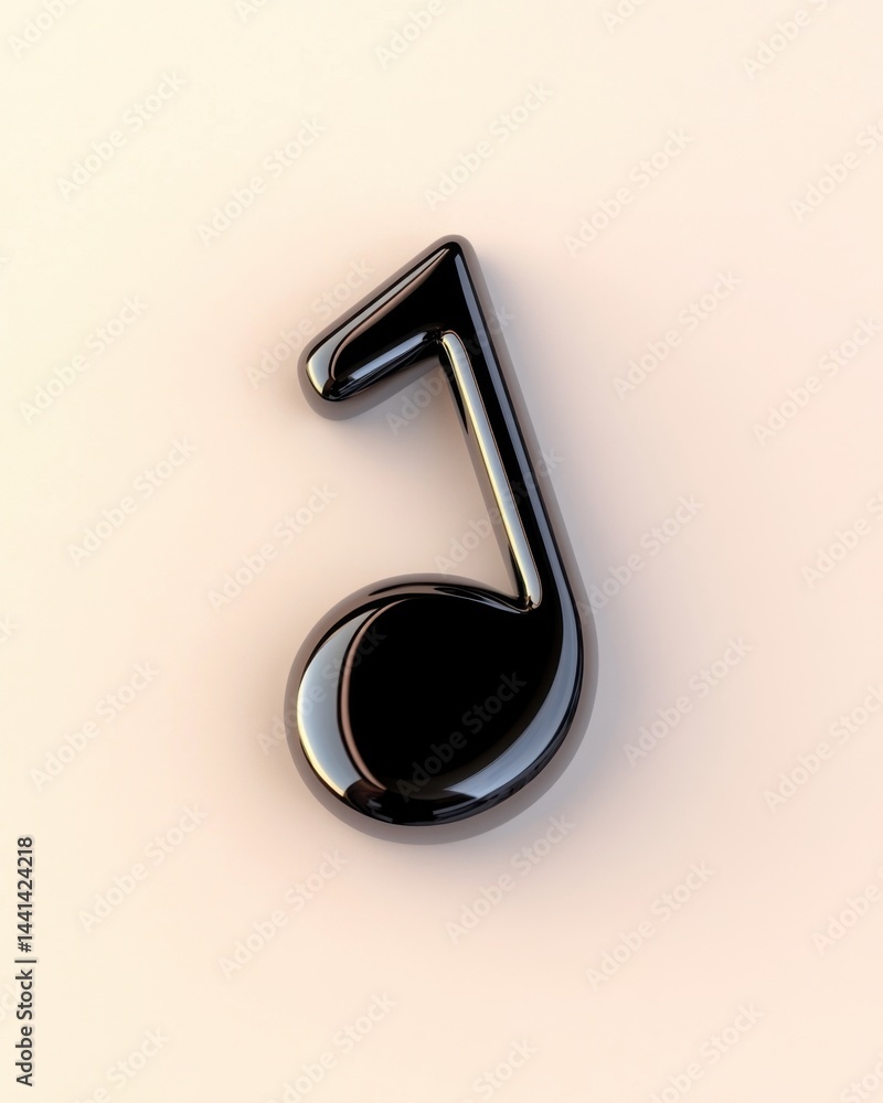 Poster glossy black musical note on a soft peach background creating a simple yet elegant visual harmony id