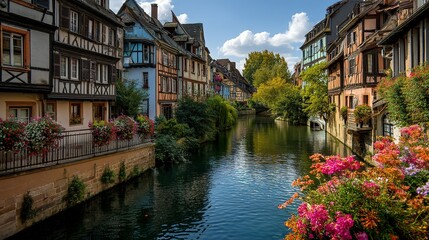 Picturesque canal lined with colorful historical buildings.