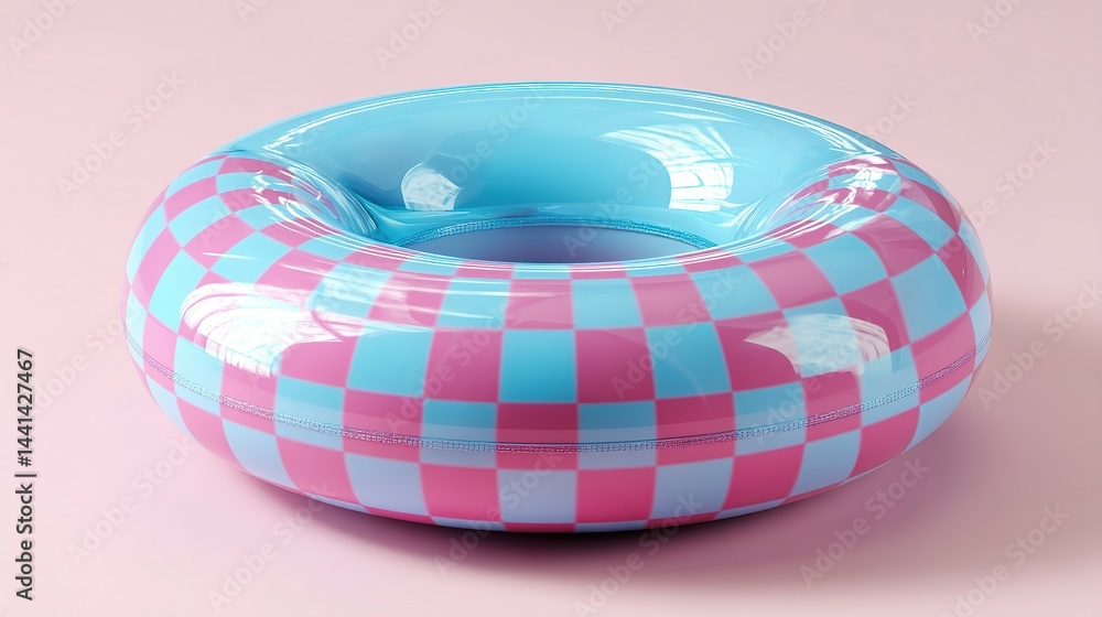 Poster round inflatable pool float with checkered design.