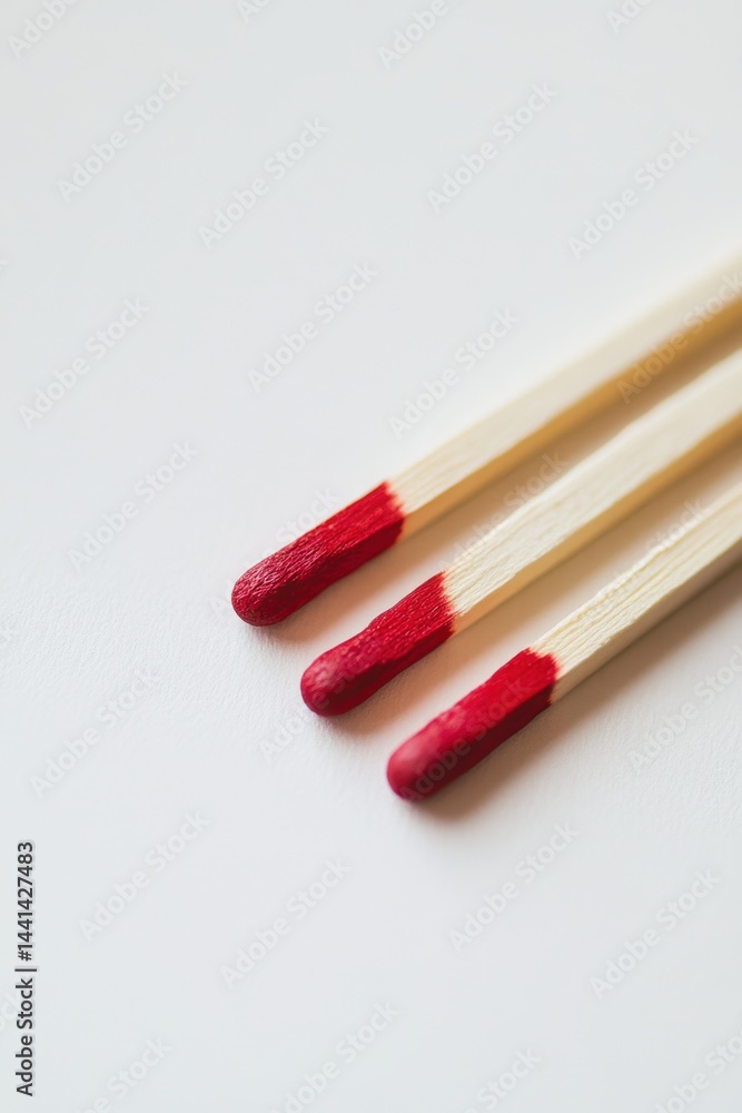 Aufkleber three wooden matches with red tips arranged diagonally on a white surface creating a minimalist and 