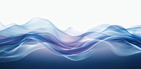 soft flowing translucent blue and purple waves overlapping on white background creating a smooth serene abstract composition