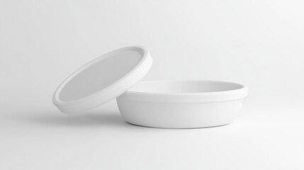 Empty white round container with lid
