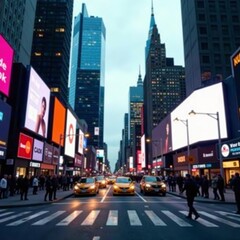 Obraz premium Busy intersection with digital screens showing online activities, connected , digital, internet