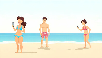 Friends, man, woman, people Spending Time With Smartphones Outside