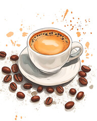 Obraz premium Realistic and artistic illustrations of coffee beans, brewing equipment, coffee cups, baristas, coffee farms, roasting processes, and café scenes
