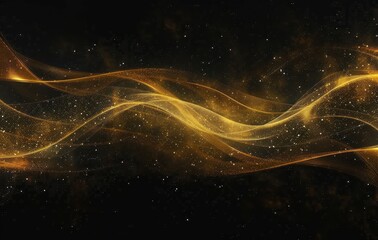 flowing golden light waves with sparkling particles on a dark starry background creating a sense of energy and movement