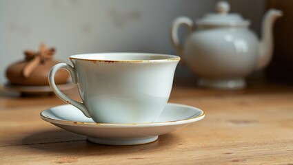 Antique Ceramic Teacup, Delicate Vintage Charm, Empty Ready for Beverage