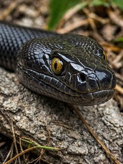Fototapeta premium Macro Shot of a Black Snake's Head – Intense Close-Up