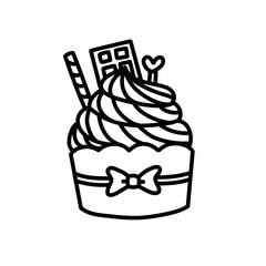 Doodle Kawaii Cupcake Line Art vector for coloring page