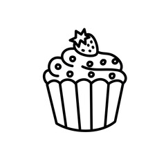 Cupcake, line art, doodle, hand drawn, illustration, simple, black and white, cute, sketch, minimalist, clip art, outline, drawing, whimsical, vector, icon, dessert, sweet, bakery, coloring page