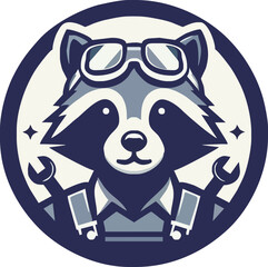 Cartoon Raccoon Wearing Glasses Holding Two Wrenches With A Determined Problem Solving Attitude
