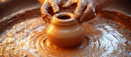 Hands Shaping Clay Pot on Pottery Wheel