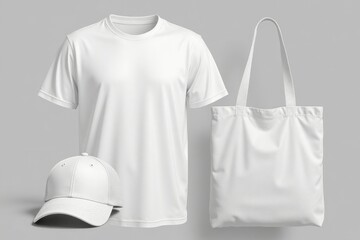 Blank white apparel and accessories on a neutral background.