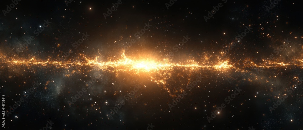 Poster breathtaking panoramic view of a radiant galaxy with countless stars and cosmic dust creating a cele