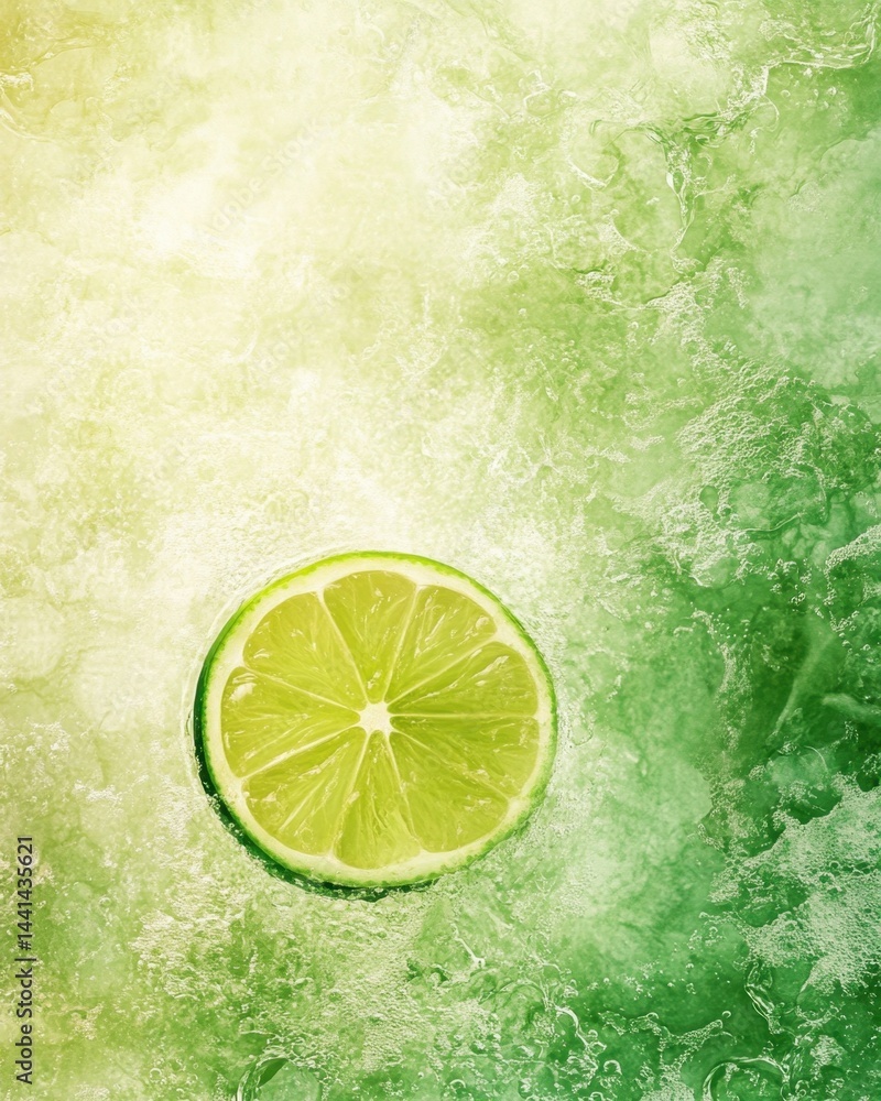 Poster refreshing lime slice in sparkling water creates a vibrant and invigorating summer drink concept wit