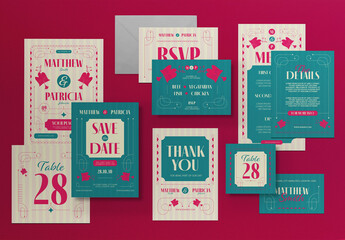 Cream And Green Vintage Aesthetic Invitation Set