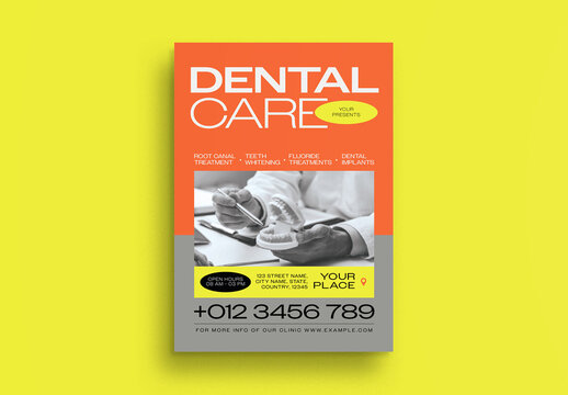 Orange Utilitarian Dental Care Flyer Layout