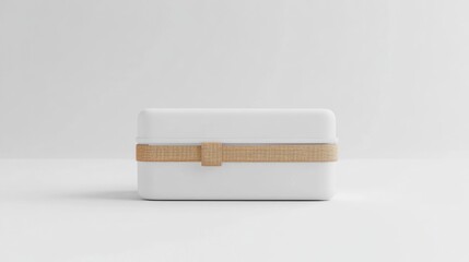 Modern white lunchbox with tan strap