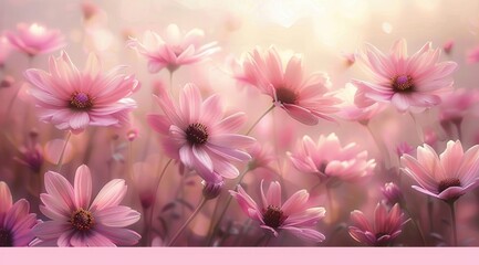 close-up view of delicate pink flowers blooming in a soft dreamy light with blurred background conveying peaceful and gentle atmosphere