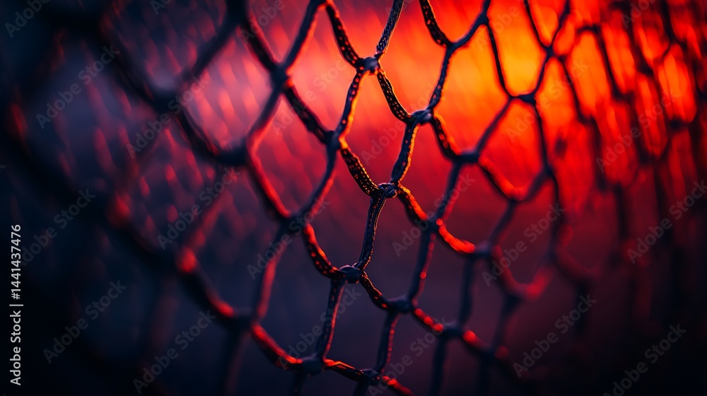 Poster abstract dark netting under intense red and orange lights creates pattern