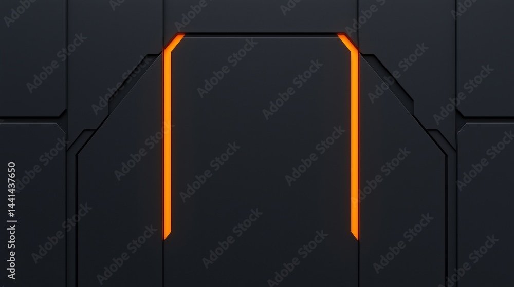 Poster futuristic dark panel with glowing orange lines and geometric shapes, creating a high-tech, sci-fi i