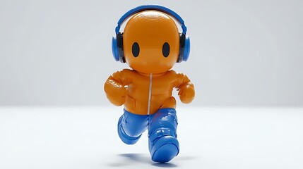 Running Robot with Headphones Listening to Music
