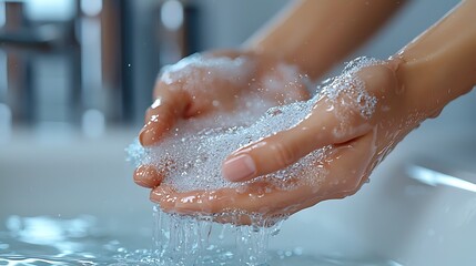 Fototapeta premium Person Washing Hands with Soap and Water for Hygiene and Protection