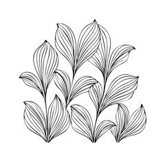 Vector gold leaves on white background isolated. Wavy drawn line branches, nature, plants luxury design elements. Modern floral art deco seamless pattern. Vector damask illustration with leaves. 