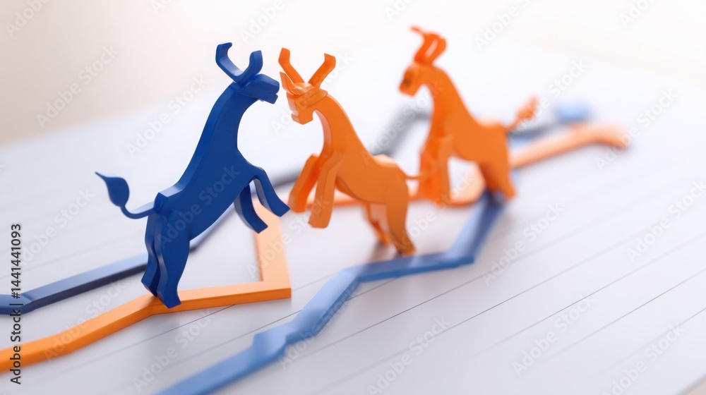 Aufkleber a line of original figures representing adaptive trading systems and evolving strategies in financia